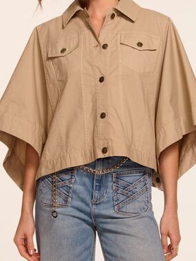 Ramy Brook Beatrice crop cotton stretch canvas cape jacket